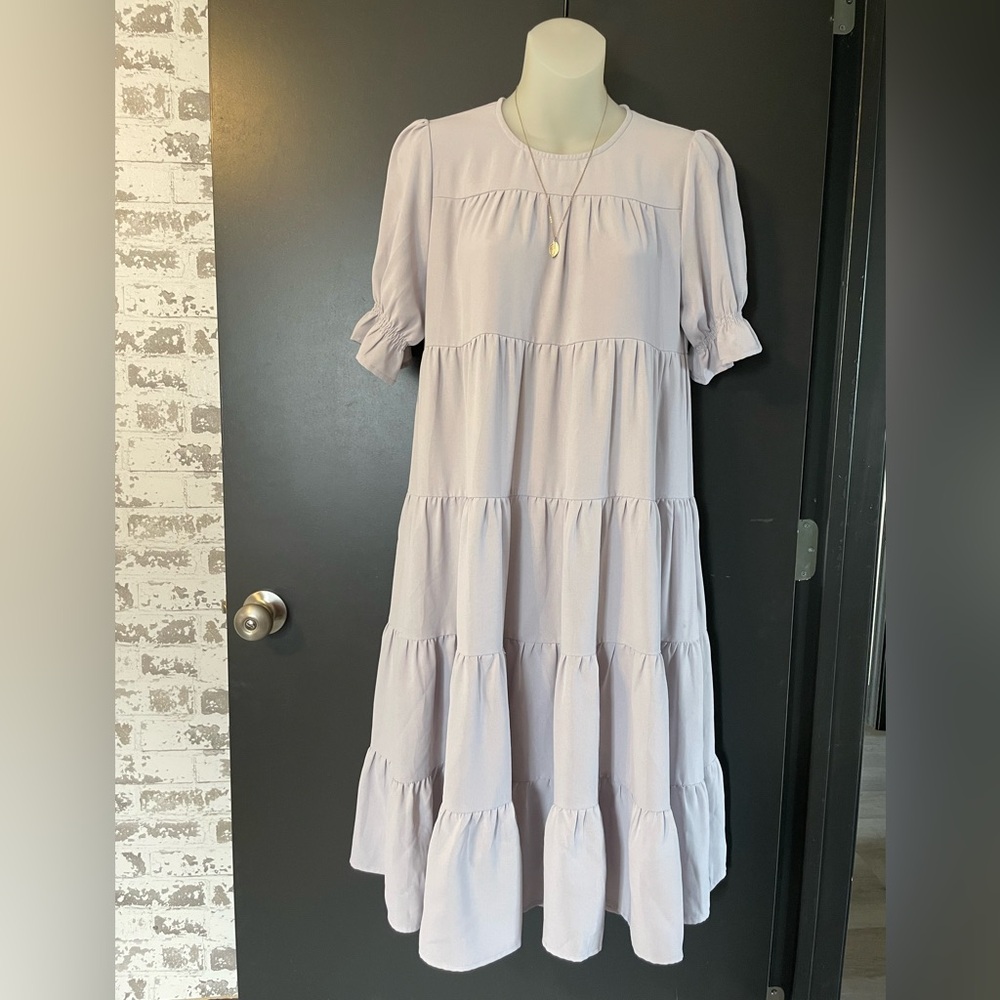 Love Olive Co XS Grey Tiered Babydoll Dress ModestPuff sleeve - Picture 2 of 8